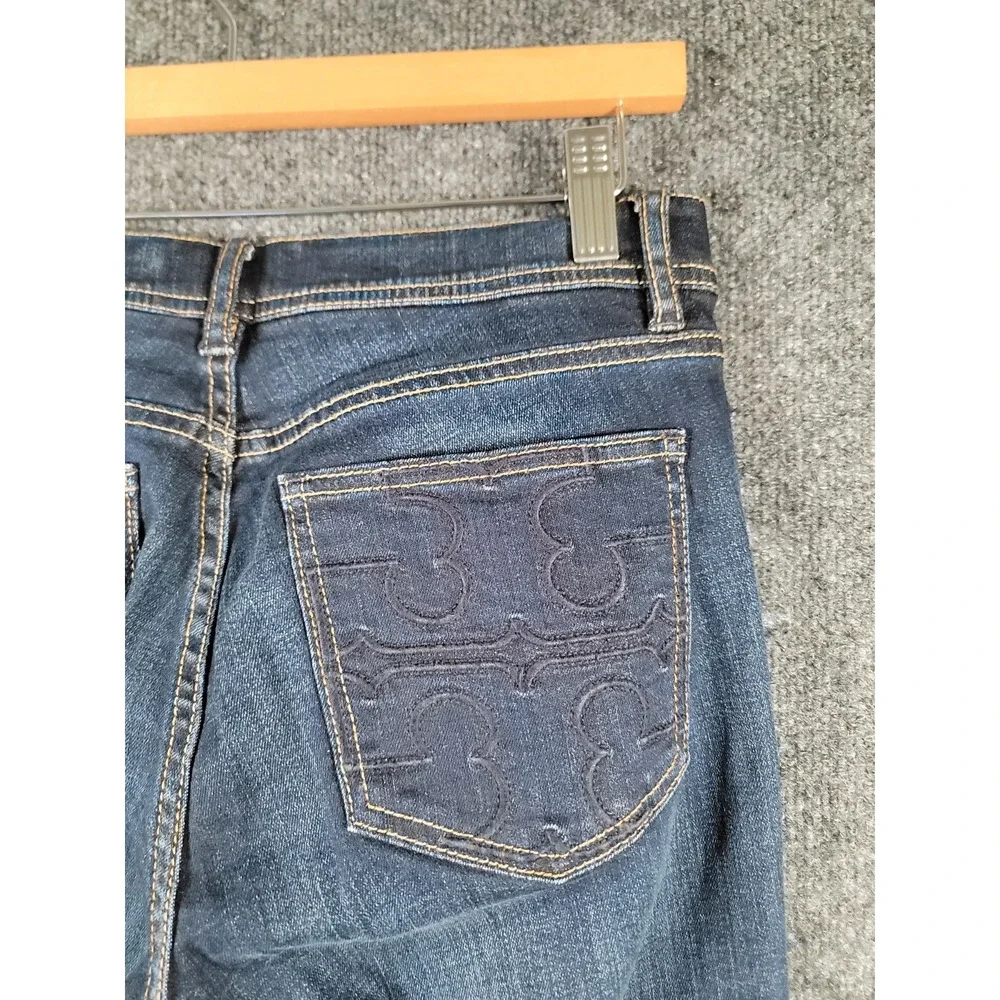 Tory Burch Jeans Womens 27 (Fits 28) Bootcut Denim Logo Back Pockets Dark Wash